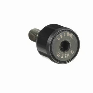 Heavy-duty cam follower bearing with hex socket and visible part markings on white background