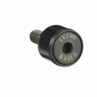 Heavy-duty cam follower bearing with hex socket and visible part markings on white background