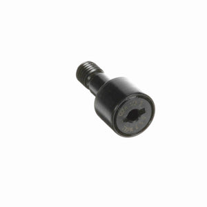 Industrial cam follower bolt with hex socket, black oxide finish, isolated on white background