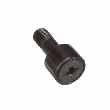 Black cam follower bolt with hex socket head, industrial fastener on white background