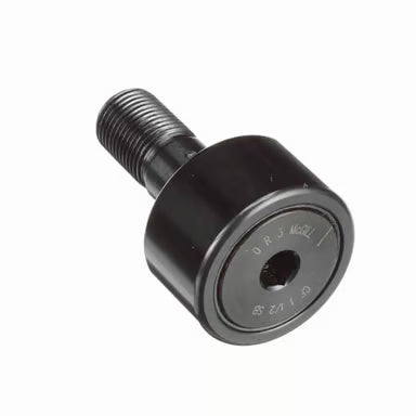 Heavy-duty cam follower with threaded stud, black finish, industrial bearing component