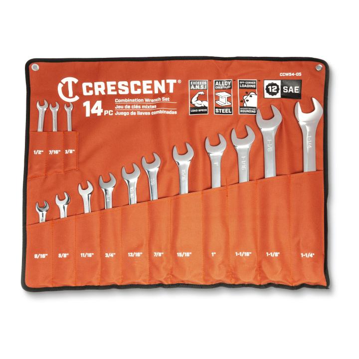 Crescent CCWS4-05 - 14 Piece 12 Point SAE Combination Wrench Set with Tool Roll