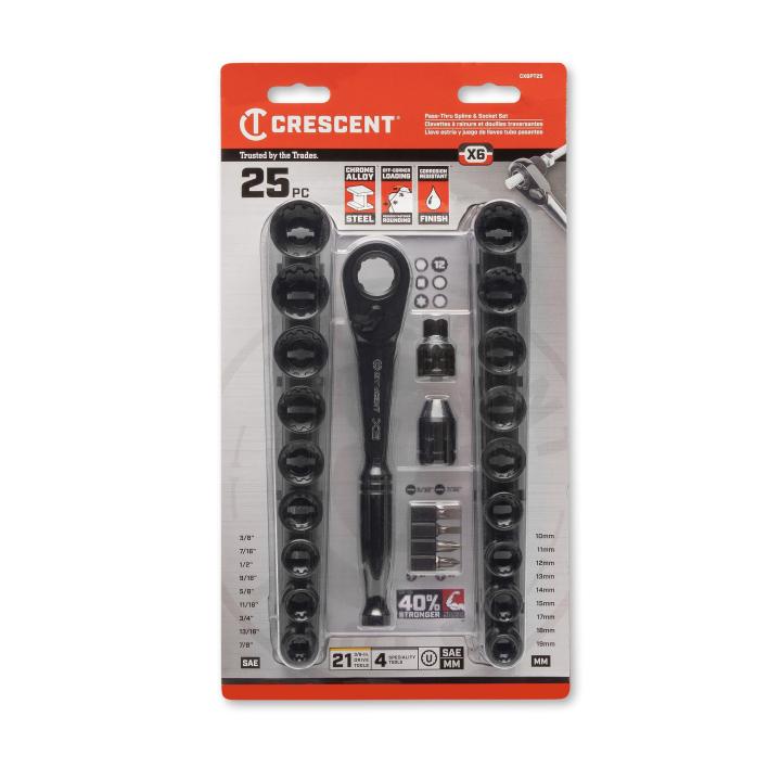 Crescent CX6PT25 - 25 Piece 3/8" Drive Pass-Thru™ X6™ Standard Spline Mechanics Tool Set