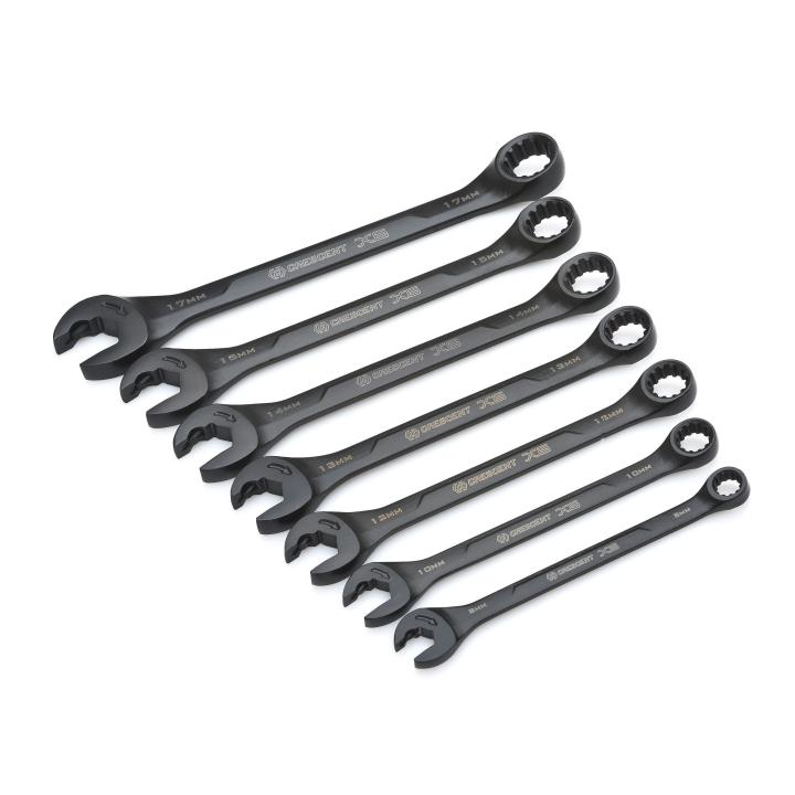 Crescent CX6RWM7 - 7 Piece X6™ Black Oxide Spline Open End Ratcheting Combination Metric Wrench Set