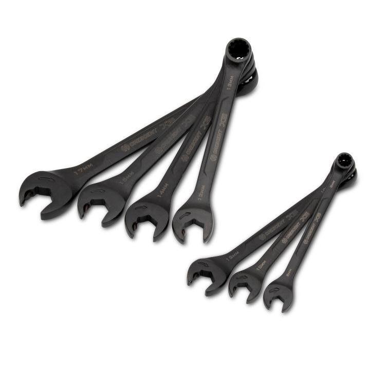 Crescent CX6RWM7 - 7 Piece X6™ Black Oxide Spline Open End Ratcheting Combination Metric Wrench Set