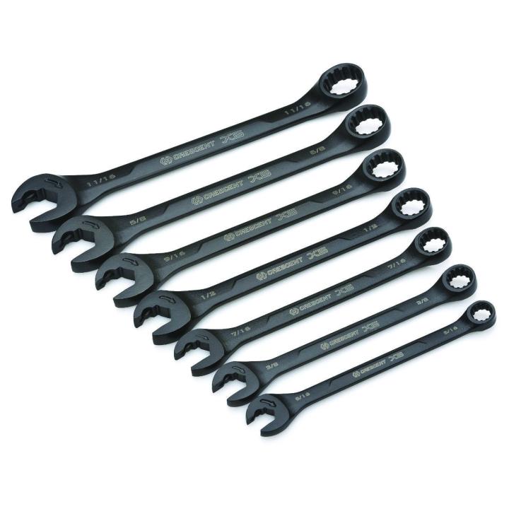 Crescent CX6RWS7 - 7 Piece X6™ Black Oxide Spline Open End Ratcheting Combination SAE Wrench Set