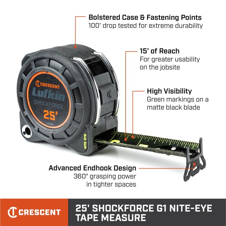 Crescent / Lufkin L1125B-02 - 1-3/16" x 25' Shockforce Nite Eye™ G1 Dual Sided Tape Measure