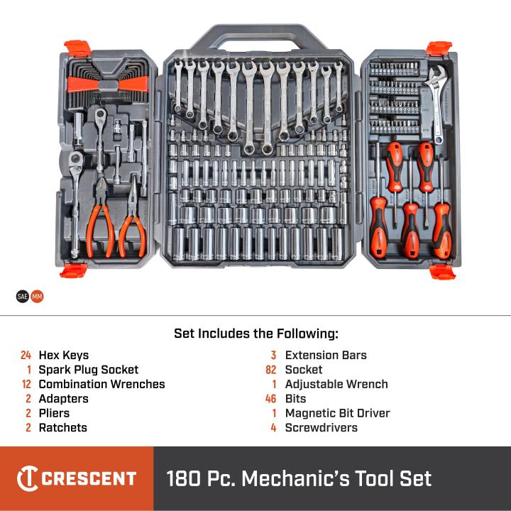 Crescent CTK180 - 180 Piece 1/4" and 3/8" Drive 6 Point SAE/Metric Professional Tool Set