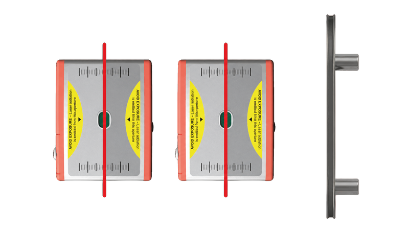 Diagram showing a properly aligned V-belt drive verified by the Belt Hog laser tool