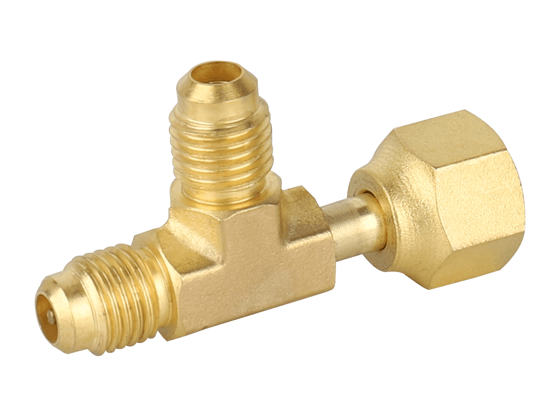 NAVAC F1022 - 1/4″ Access Tee Connector with Flare Nut, 1/4″ SAE x 1/4″ FE SAE Swivel