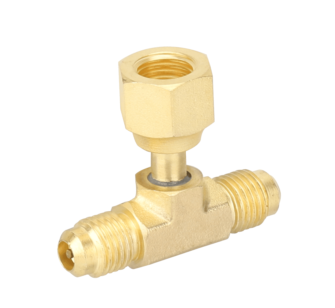 NAVAC F1023 - 1/4″ Access Tee Connector with Flare Nut, 1/4″ SAE x 1/4″ FE SAE Swivel