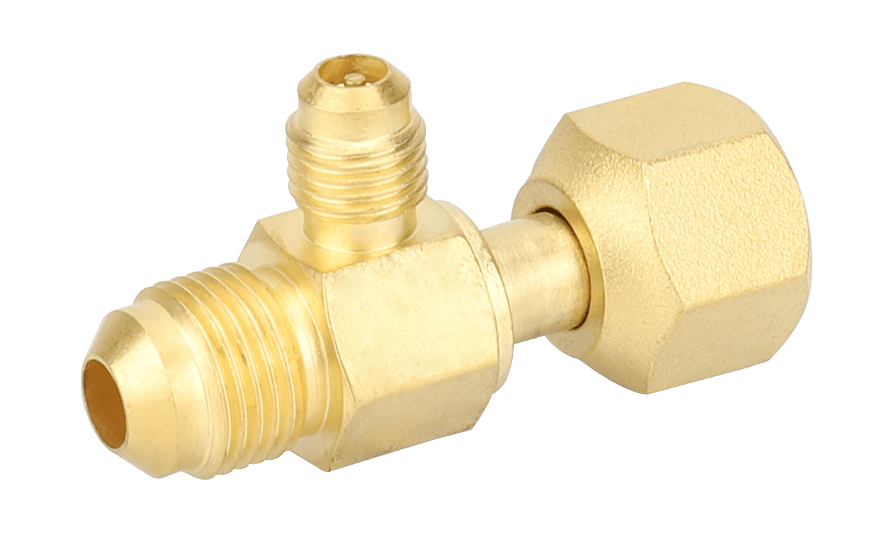 NAVAC F1024 - 1/4″ Access Tee Connector with Flare Nut, 3/8″ SAE x 3/8″ FE SAE Swivel