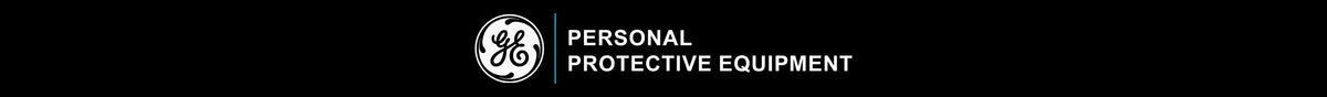 GE logo with personal protective equipment text on black background