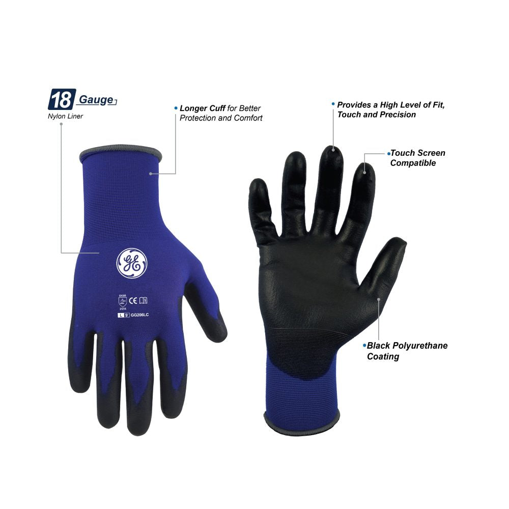 General Electric 18 GA Touch Screen PU Dipped Gloves general purpose gloves Unisex (GG206)