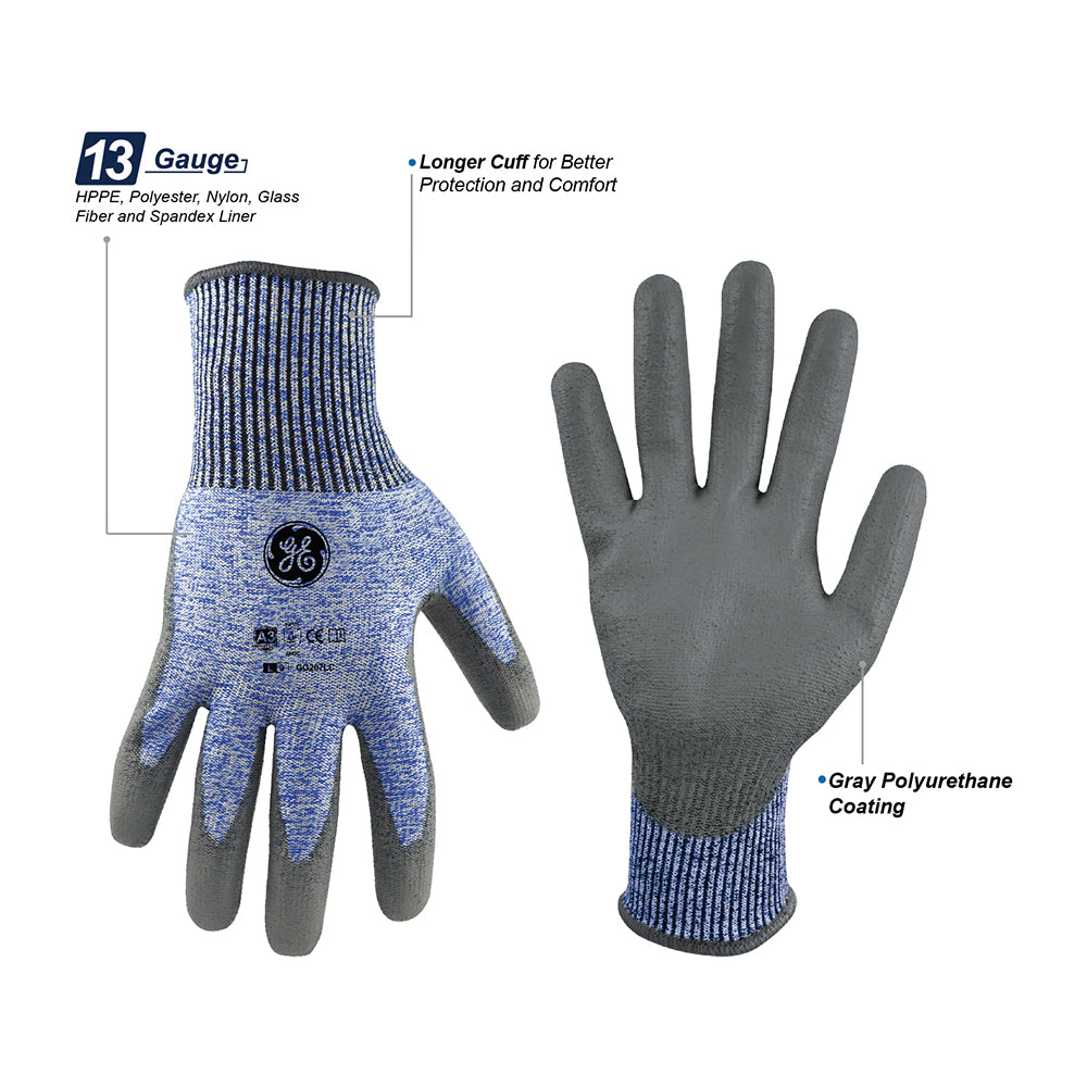 General Electric 13 GA PU Dipped Gloves A3 cut resistant gloves - Apollo Industries 