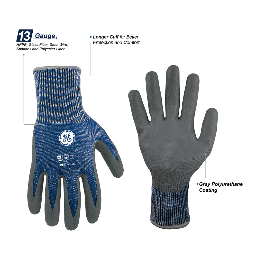 General Electric 13 GA PU Dipped Gloves A4 cut resistant gloves - Apollo Industries 