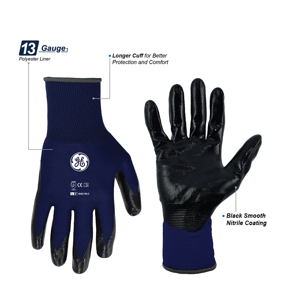 General Electric 13 GA Smooth Nitrile Dipped Gloves general purpose gloves Unisex (GG215)