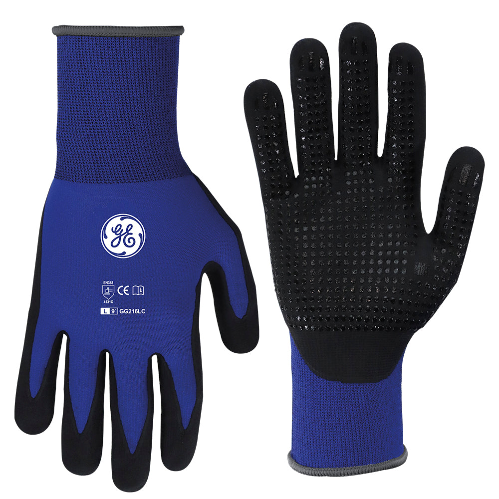 General Electric 15 GA Dotted Palm Micro Foam Nitrile Dipped Gloves general purpose gloves Unisex (GG216)