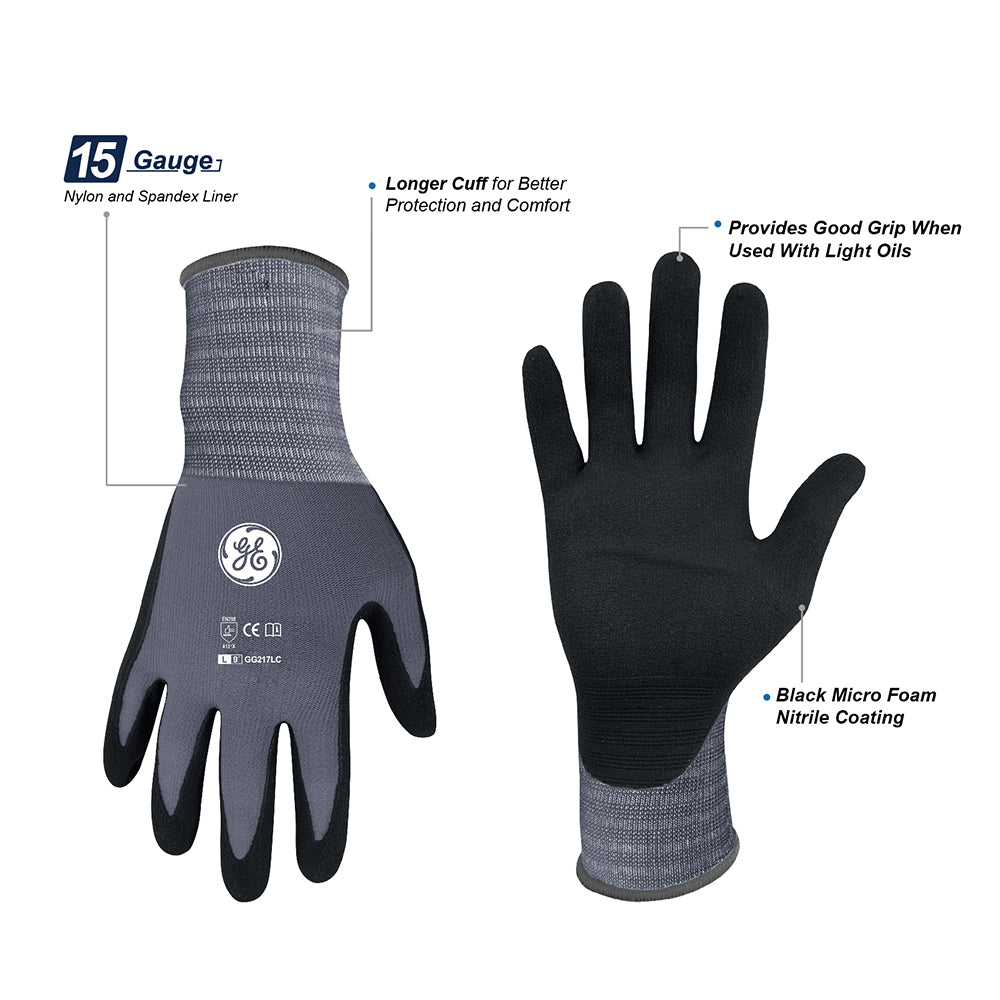 General Electric 15 GA Micro Foam Nitrile Dipped Gloves general purpose gloves Unisex (GG217)