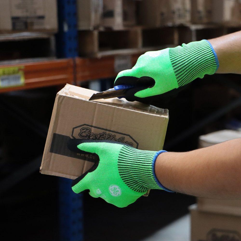 General Electric 13 GA Hi-Vis Touch Screen Sandy Nitrile Dipped Gloves A3 cut resistant gloves - Apollo Industries 