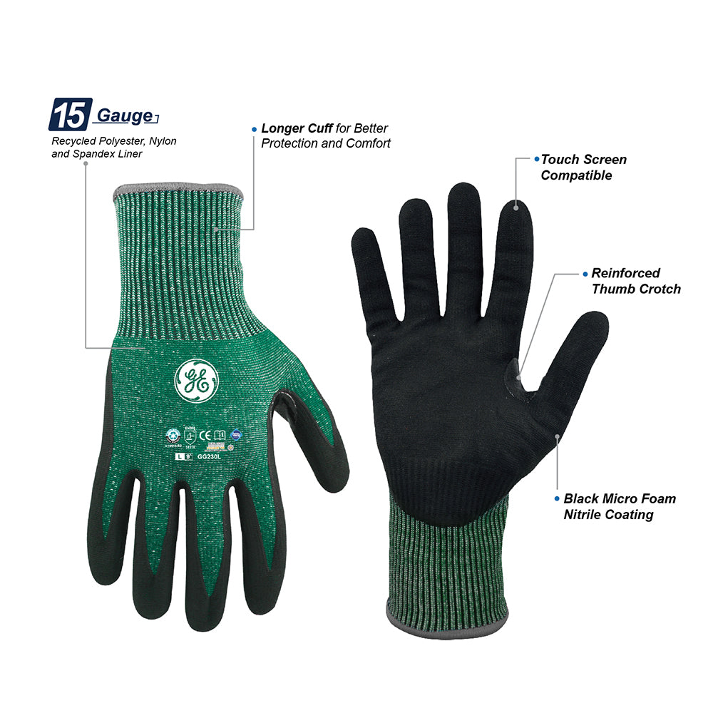 General Electric 15 GA Touch Screen Micro Foam Nitrile Dipped Recycled Gloves general purpose gloves Unisex (GG230)