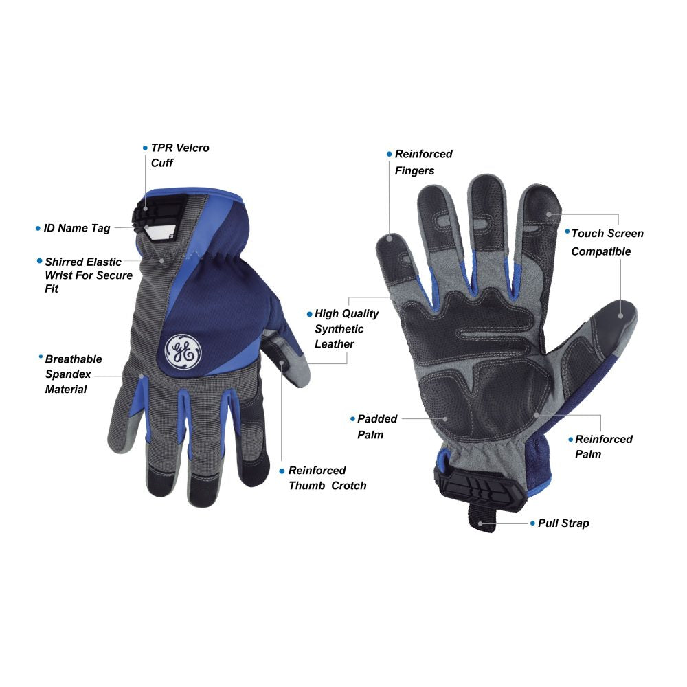 General Electric Touch Screen Pro Mechanics Gloves Velcro Cuff Unisex (GG411)