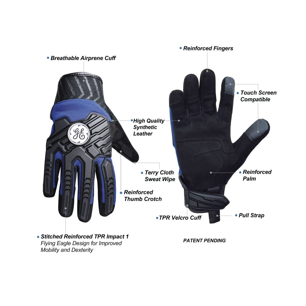 General Electric Synthetic Leather Impact Resistant Gloves Velcro Cuff Unisex (GG416)