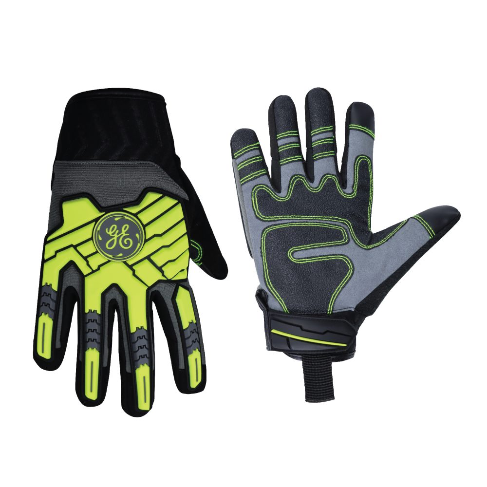 General Electric Hi-Vis Synthetic Leather Impact Resistant Work Gloves Velcro Cuff Unisex (GG417)