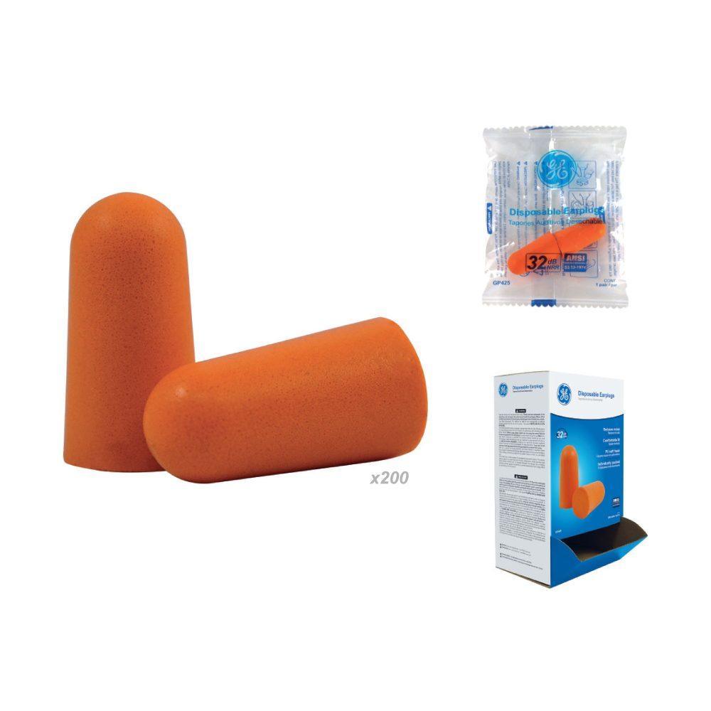 General Electric Bullet Shaped Disposable Soft Foam Earplugs 32 dB NRR - 200 PAIRS (GP425)