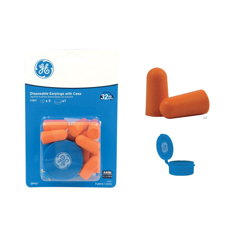 General Electric Bullet Shaped Disposable Earplug 5 Pairs with Case (GP427)