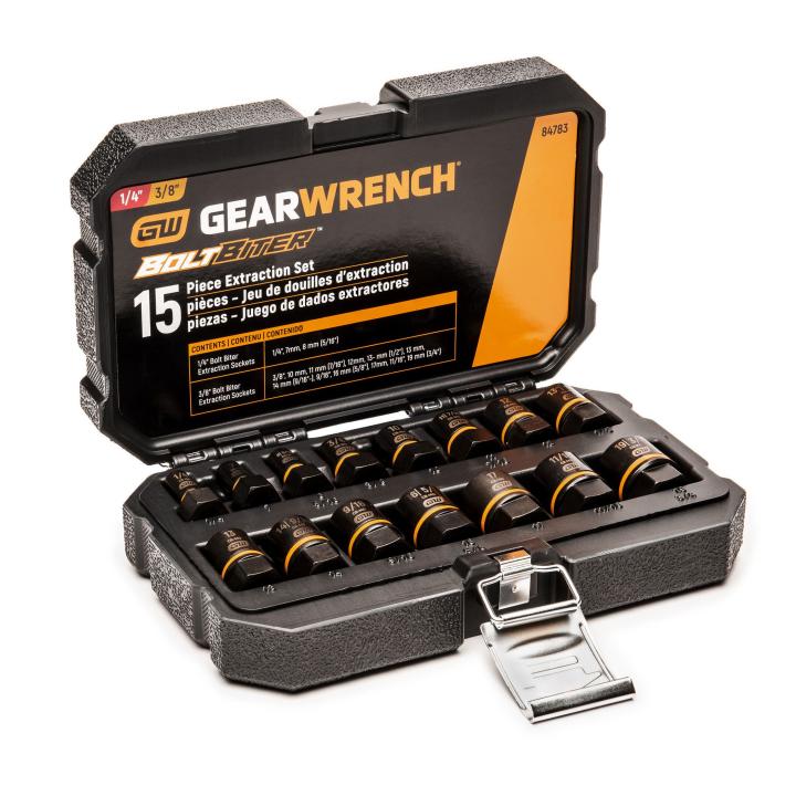 GearWrench 84783 - 15 Piece 1/4" & 3/8" Drive Bolt Biter™ Impact Extraction Socket Set