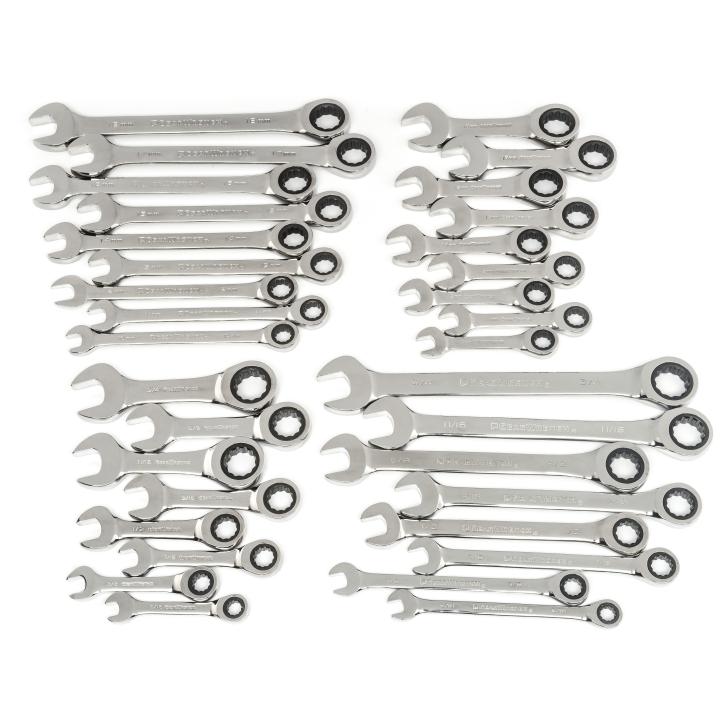 GearWrench 85034 - 34 Piece 72-Tooth 12 Point Standard & Stubby Ratcheting Combination SAE/Metric Wrench Set