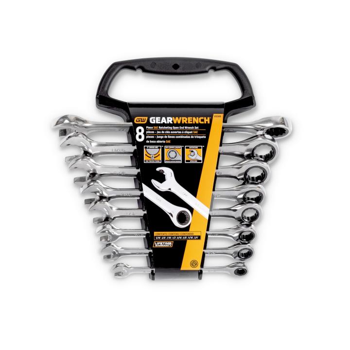 GearWrench 85599 - 8 Piece 72-Tooth 12 Point Open End Ratcheting Combination SAE Wrench Set