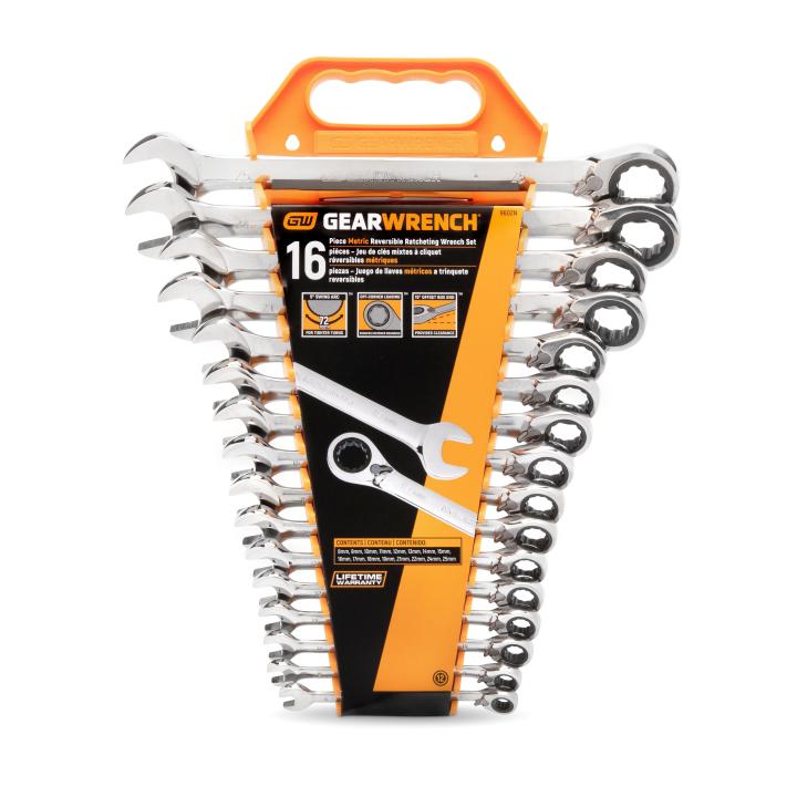 GearWrench 9602N - 16 Piece 72-Tooth 12 Point Reversible Ratcheting Combination Metric Wrench Set