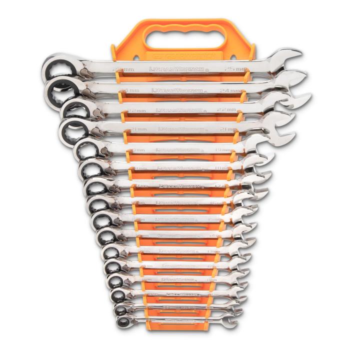 GearWrench 9602N - 16 Piece 72-Tooth 12 Point Reversible Ratcheting Combination Metric Wrench Set