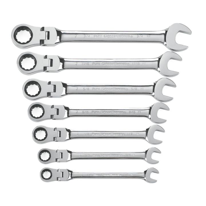 GearWrench 9700 - 7 Piece 72-Tooth 12 Point Flex Head Ratcheting Combination SAE Wrench Set