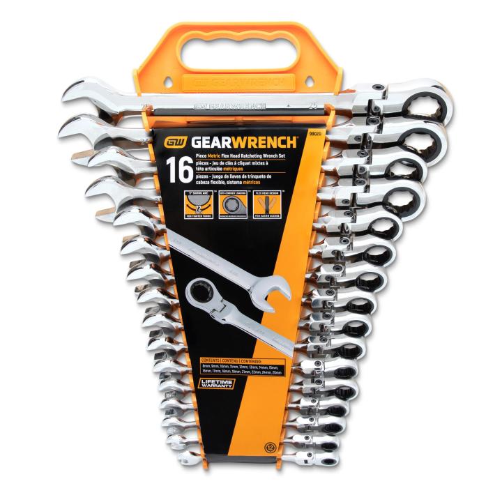 GearWrench 9902D - 16 Piece 72-Tooth 12 Point Flex Head Ratcheting Combination Metric Wrench Set