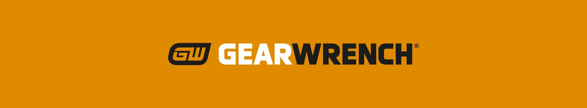 GearWrench logo on an orange background, industrial hand tools branding