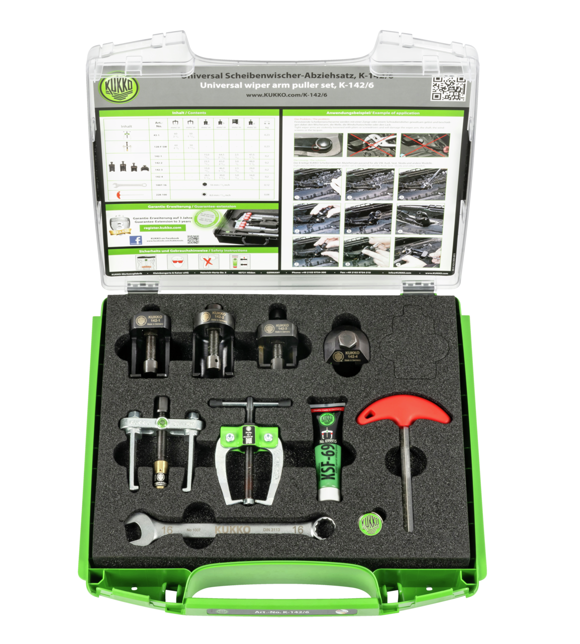 kukko k-142/6 universal wiper puller set 8 pieces in k-i-boxx for all cars, especially all vw, audi, seat, skoda. for universal use