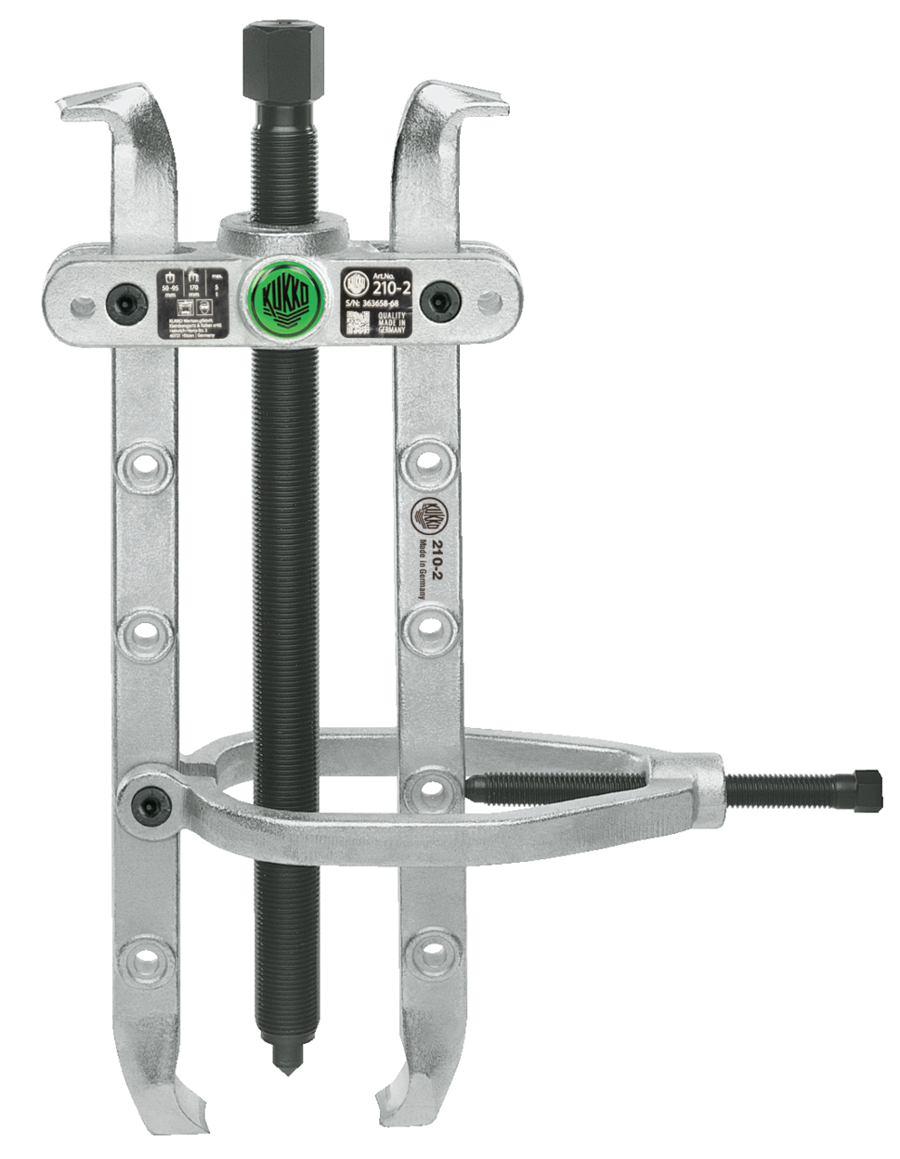 kukko 210-2 2-arm separator "cobra" 135 x 270 mm with adjustable clamping depth and side clamp for pulling off flat-mounted bearings, gear wheels, and discs in all common sizes for crafts, workshops,