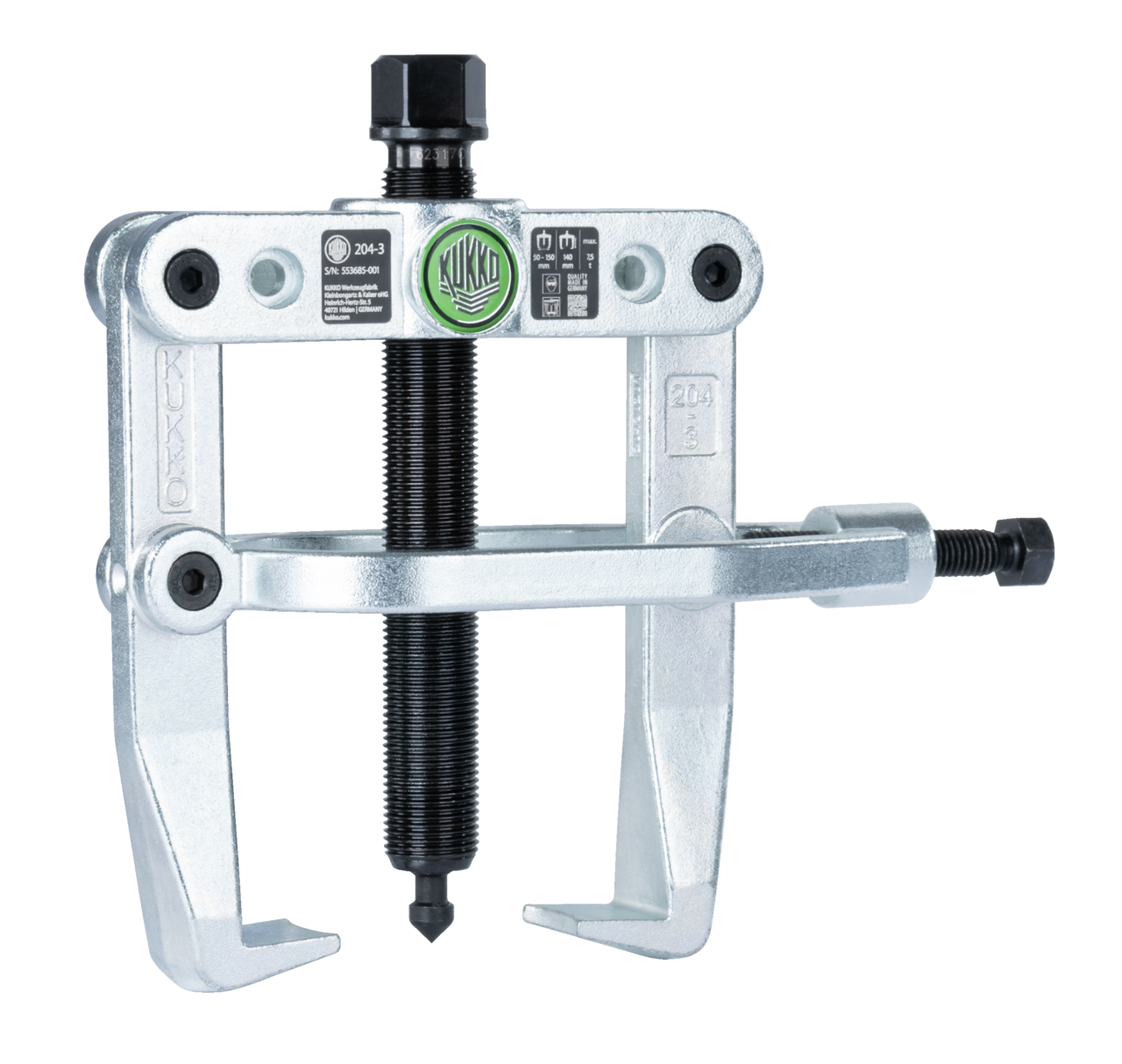 kukko 204-3 2-arm bearing puller 150 x 140 mm with side clamp for pulling particularly stuck ball bearings, bearing rings, and workpieces