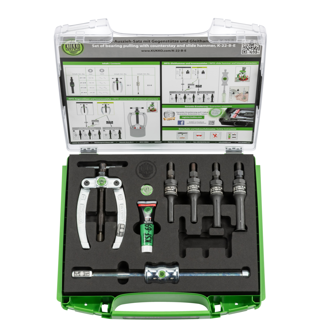 kukko k-22-b-e ball bearing puller set ø 12-34 mm for safe extraction of flush-mounted parts