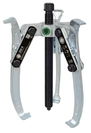 Three-jaw gear puller tool with metal arms and central threaded shaft