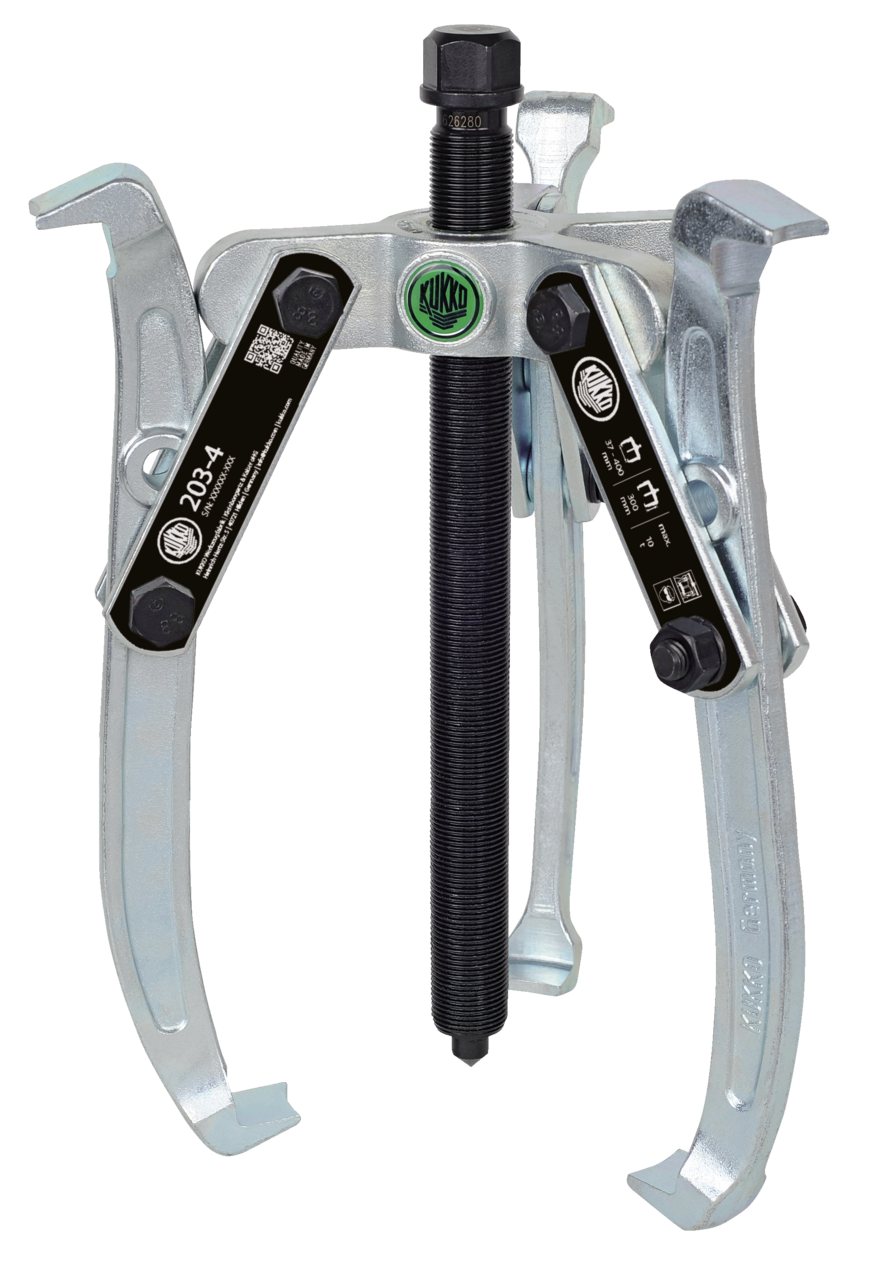 kukko 203-4 3-armed lug puller 400 x 300 mm with oscillating and reversible puller legs and combi traverse for centric pulling of bearings, gears, and disks in all common sizes for craft, workshop, and industry