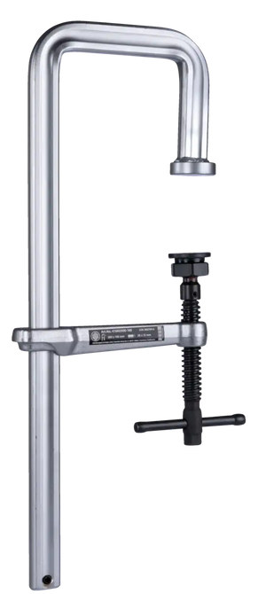 Heavy duty F clamp with adjustable screw handle and metal frame for industrial use