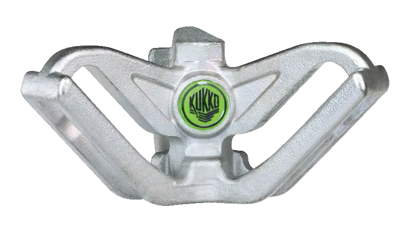 Heavy-duty Kukko gear puller jaw for industrial shop tool use, silver metal finish