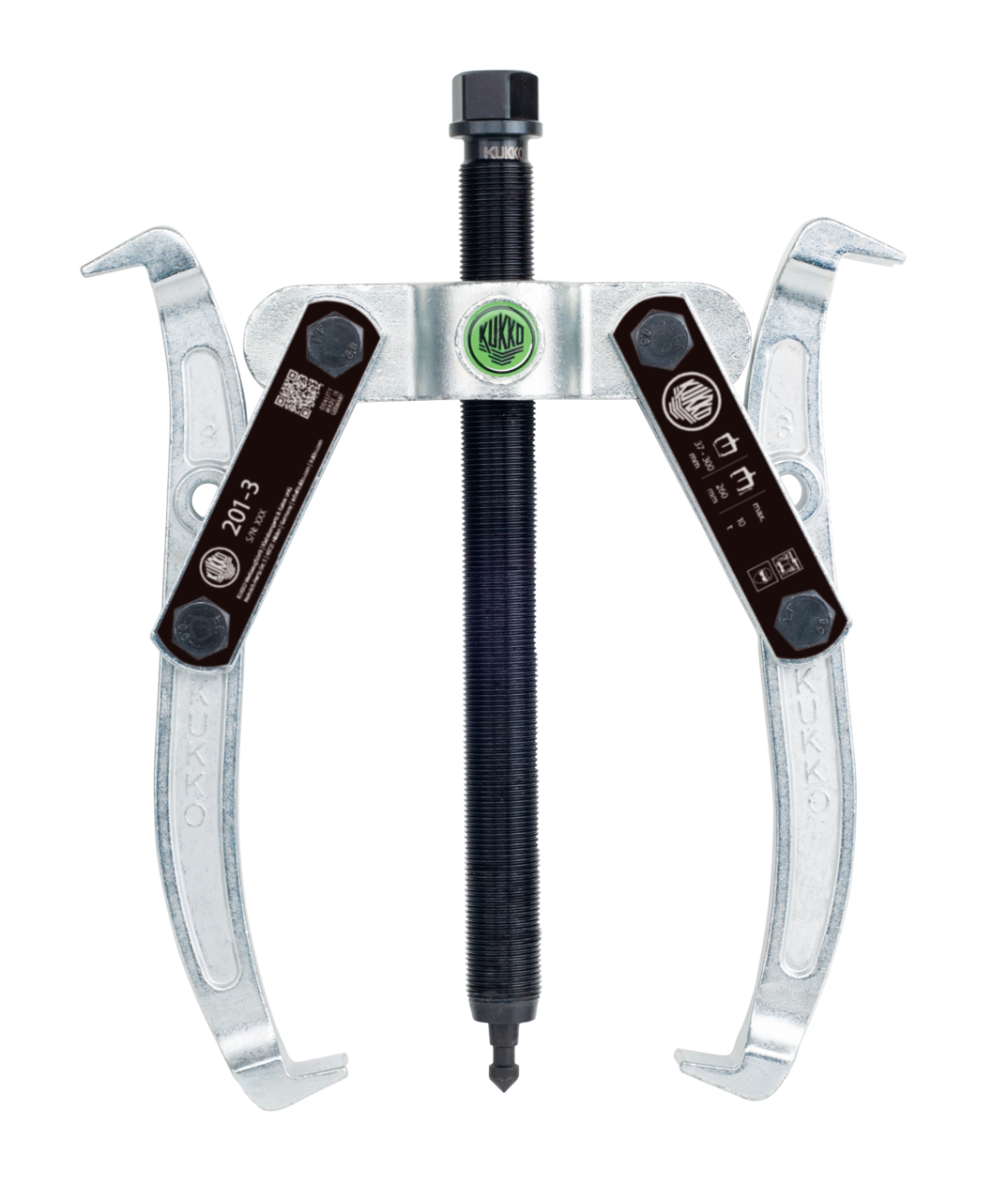 kukko 201-3 2-armed lug puller 300 x 260 mm with oscillating and reversible puller legs for centric pulling of bearings, gears, and discs in all common sizes for craft, workshop, and industry