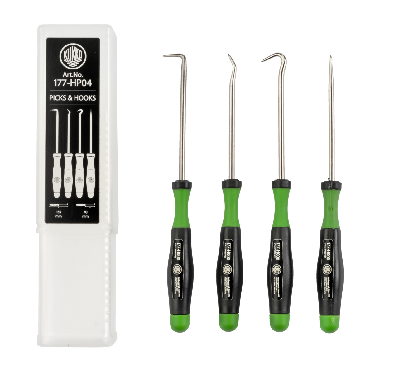 kukko 177-hp04 picks &amp; hooks with 2k comfort grip in set for loosening stuck seal rings, separating cables in a wiring harness, and other tasks in sanitation and