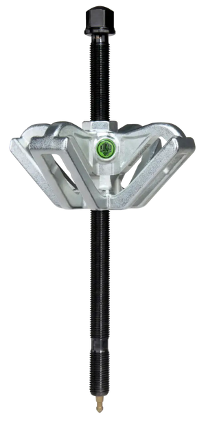 Heavy-duty Kukko gear puller tool with adjustable arms and central threaded screw.