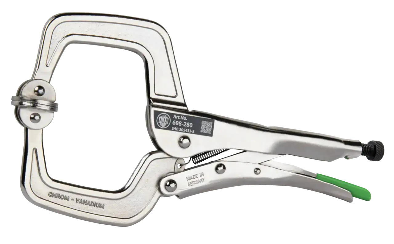 Metal C-clamp locking pliers with adjustment screw, chrome vanadium finish, shop tool
